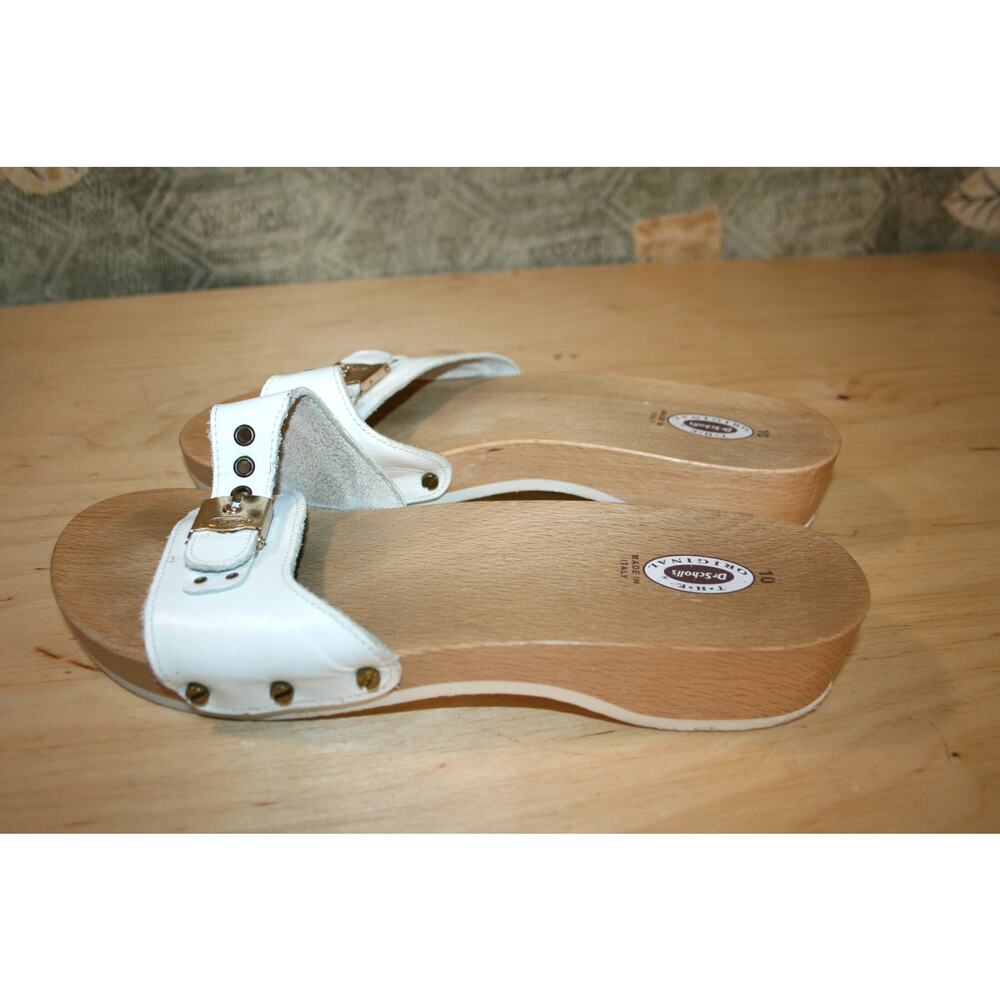 Dr. Scholl's The Original White Leather Slides Adjustable 10 - Picture 3 of 5